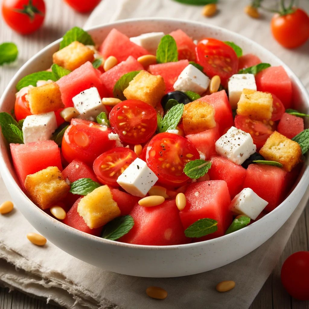 Recette salade de tomates, pastèque et féta à la menthe